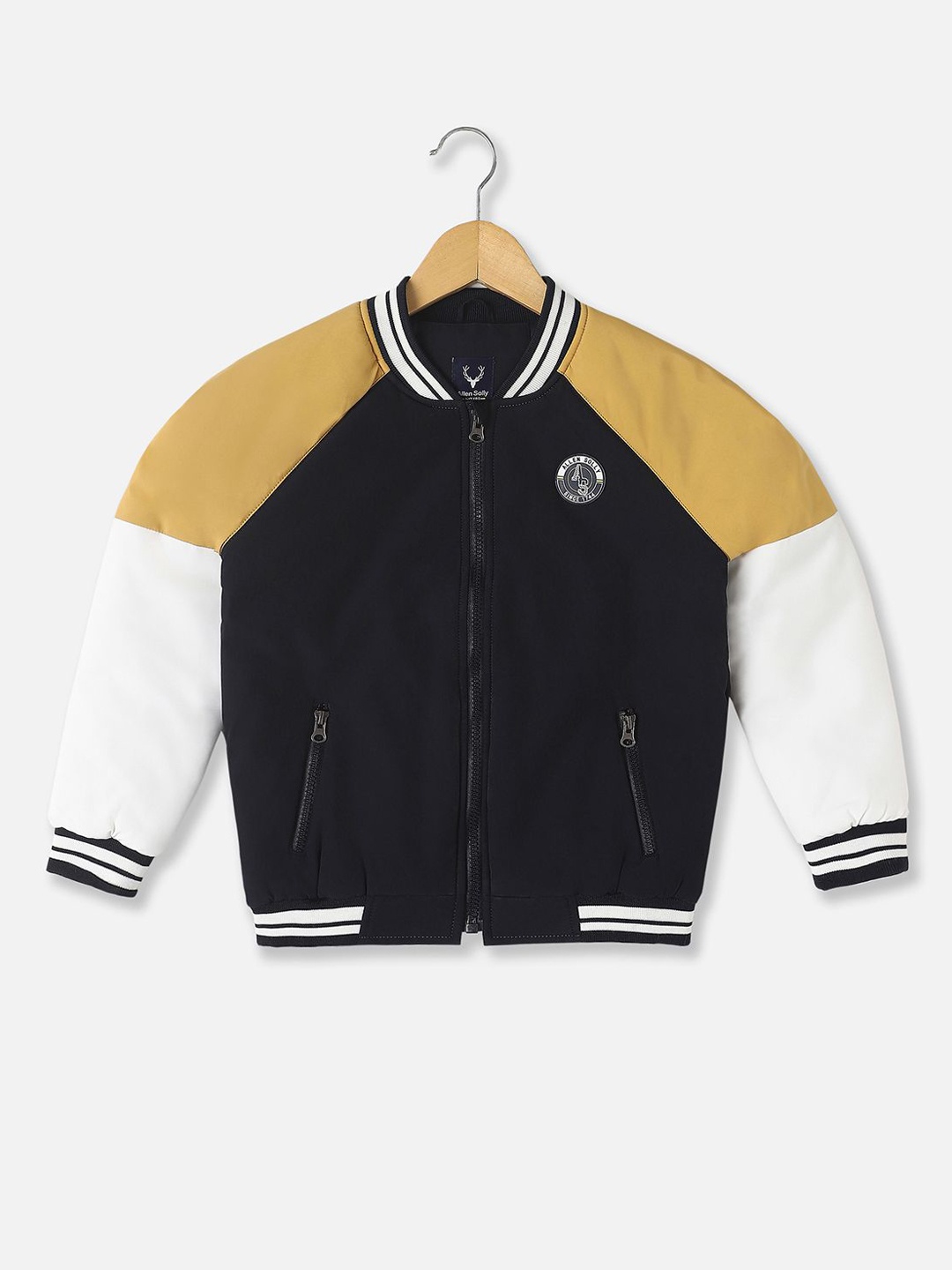 

Allen Solly Junior Boys Colourblocked Bomber with Patchwork Jacket, Black