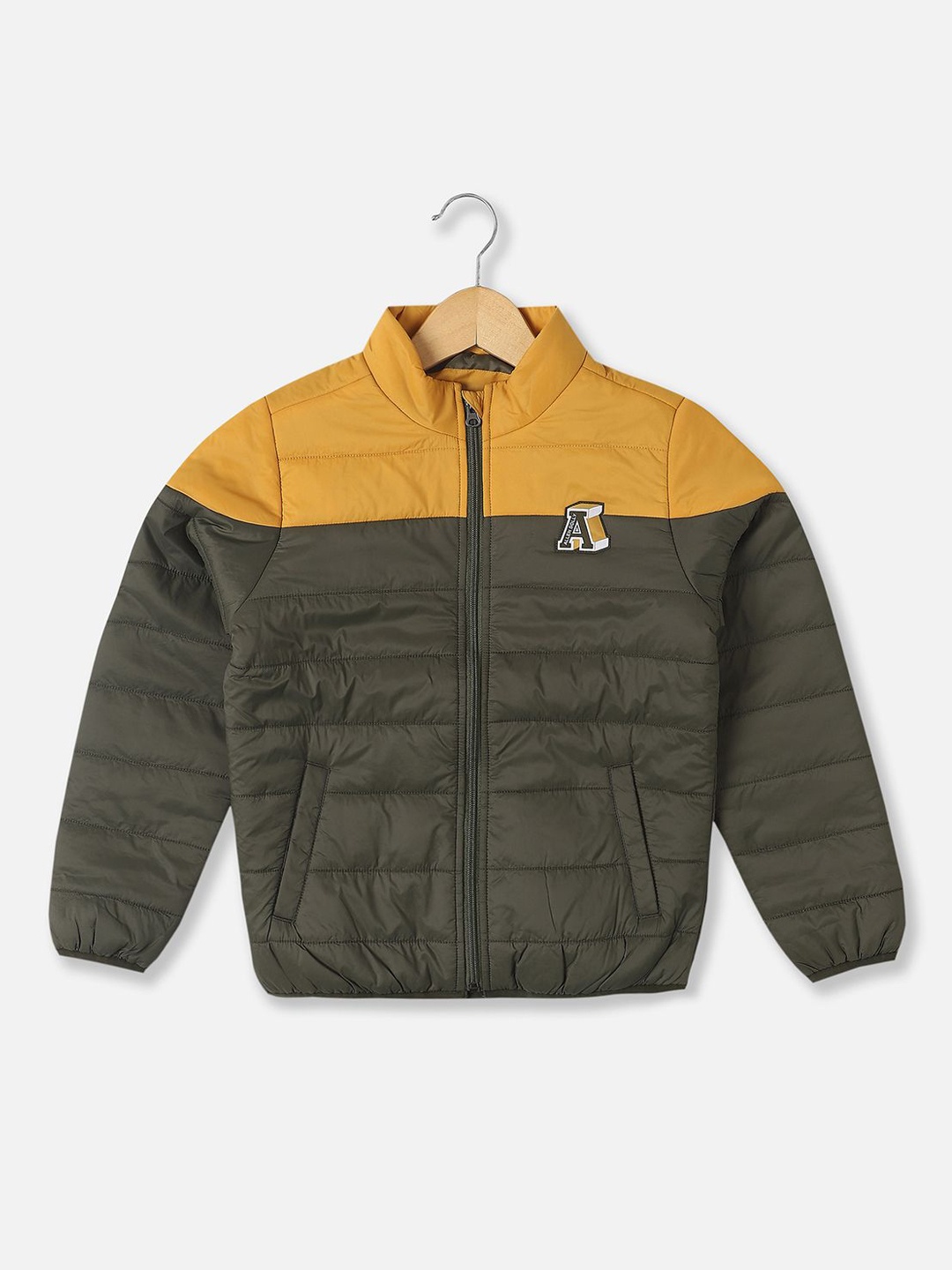 

Allen Solly Junior Boys Colourblocked Puffer Jacket with Patchwork, Olive