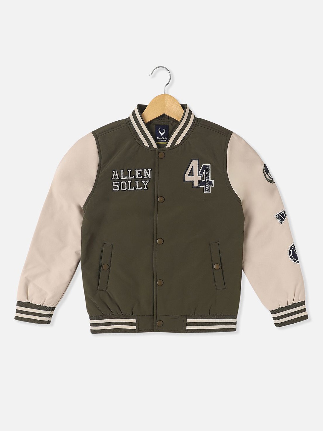

Allen Solly Junior Boys Colourblocked Bomber with Patchwork Jacket, Olive