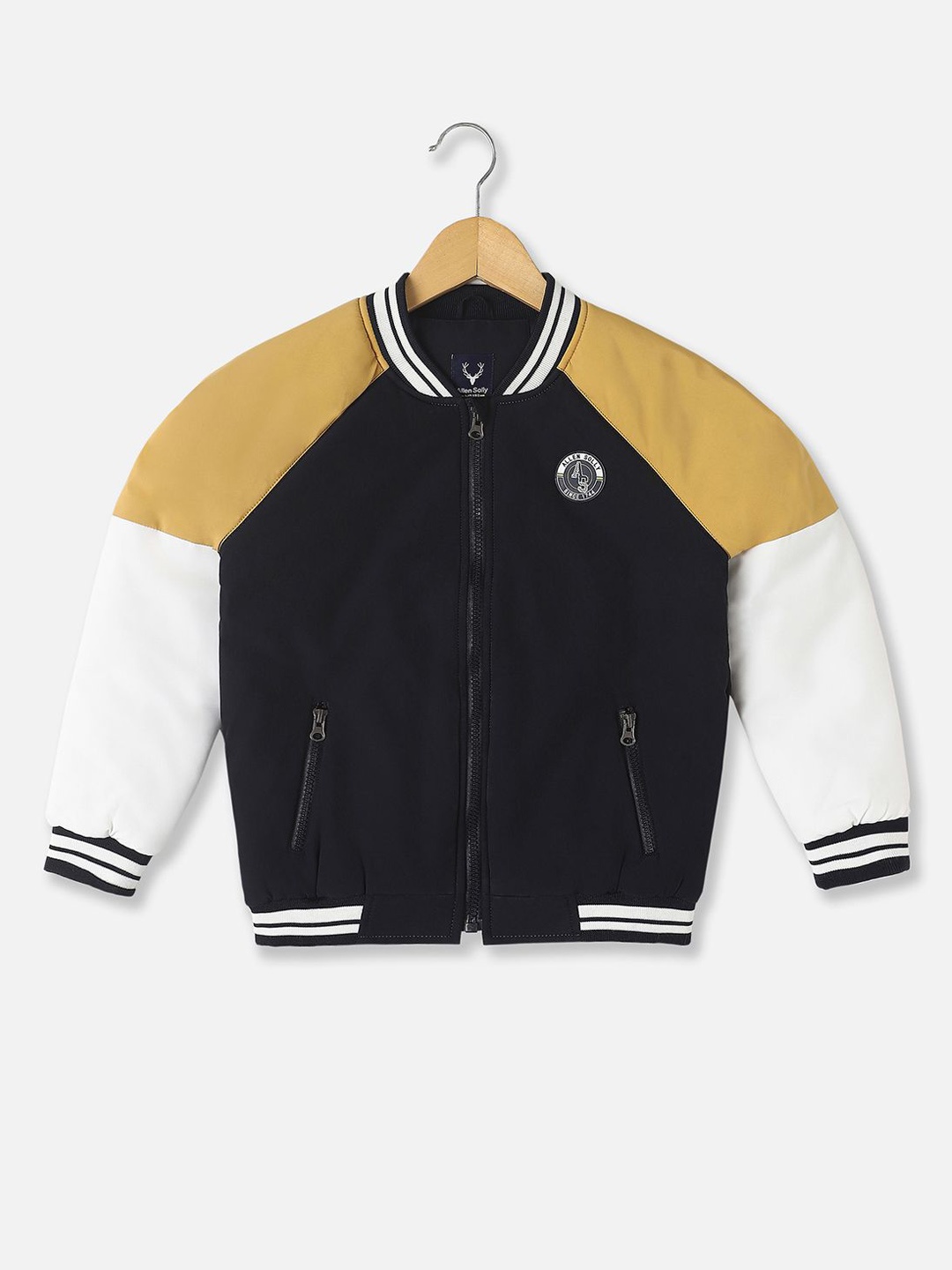 

Allen Solly Junior Boys Colourblocked Bomber with Patchwork Jacket, Black