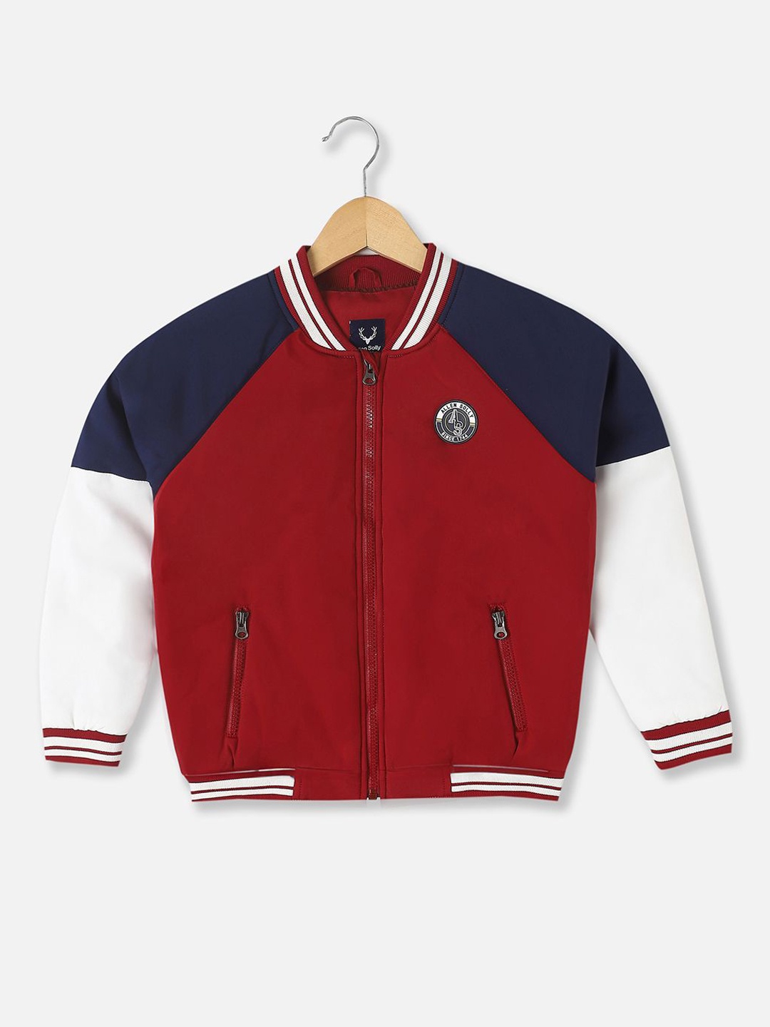 

Allen Solly Junior Boys Colourblocked Bomber with Patchwork Jacket, Red
