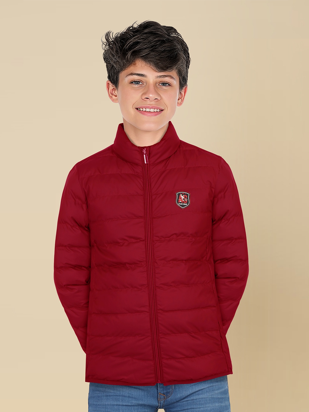 

Allen Solly Junior Boys Puffer Jacket with Patchwork, Red