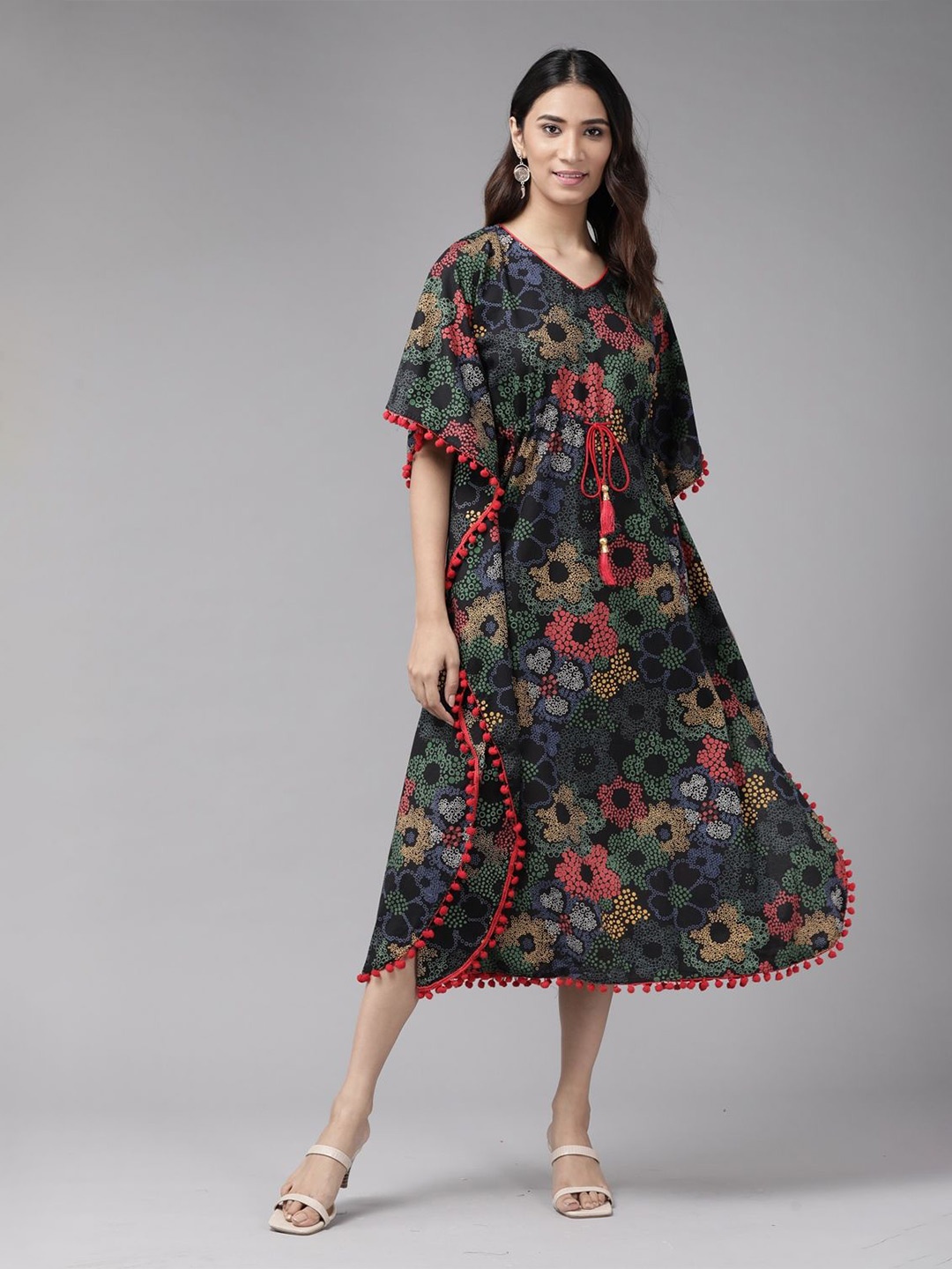 

KALINI Women's Cotton Floral Printed Kaftan, Black
