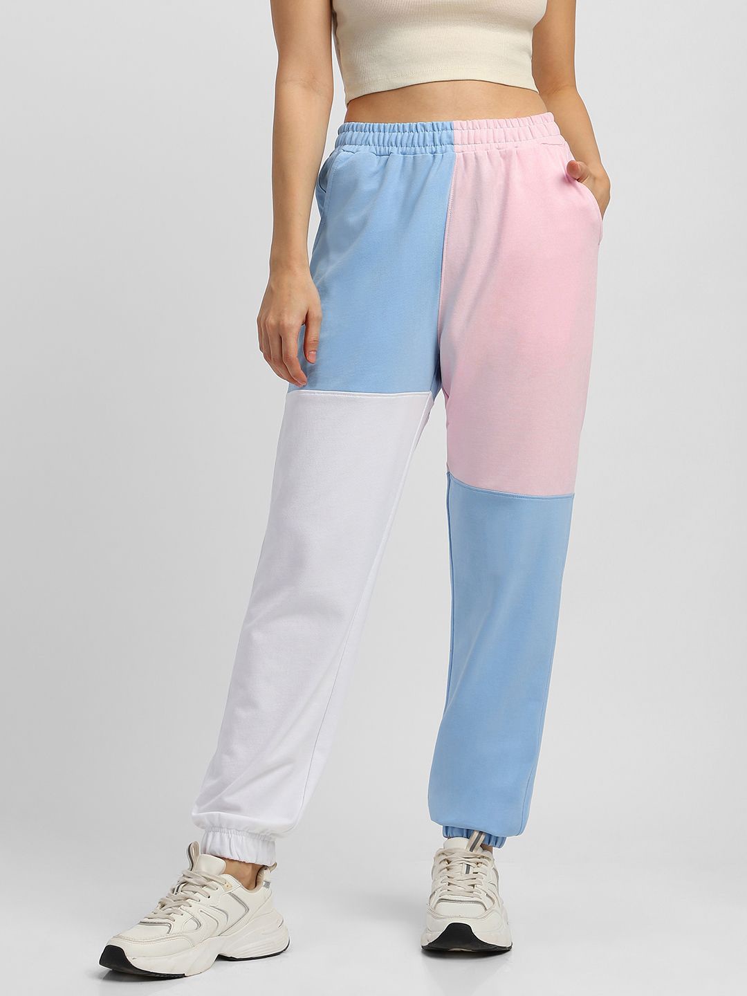 

NOBERO Women Colourblocked Oversized Joggers, Blue