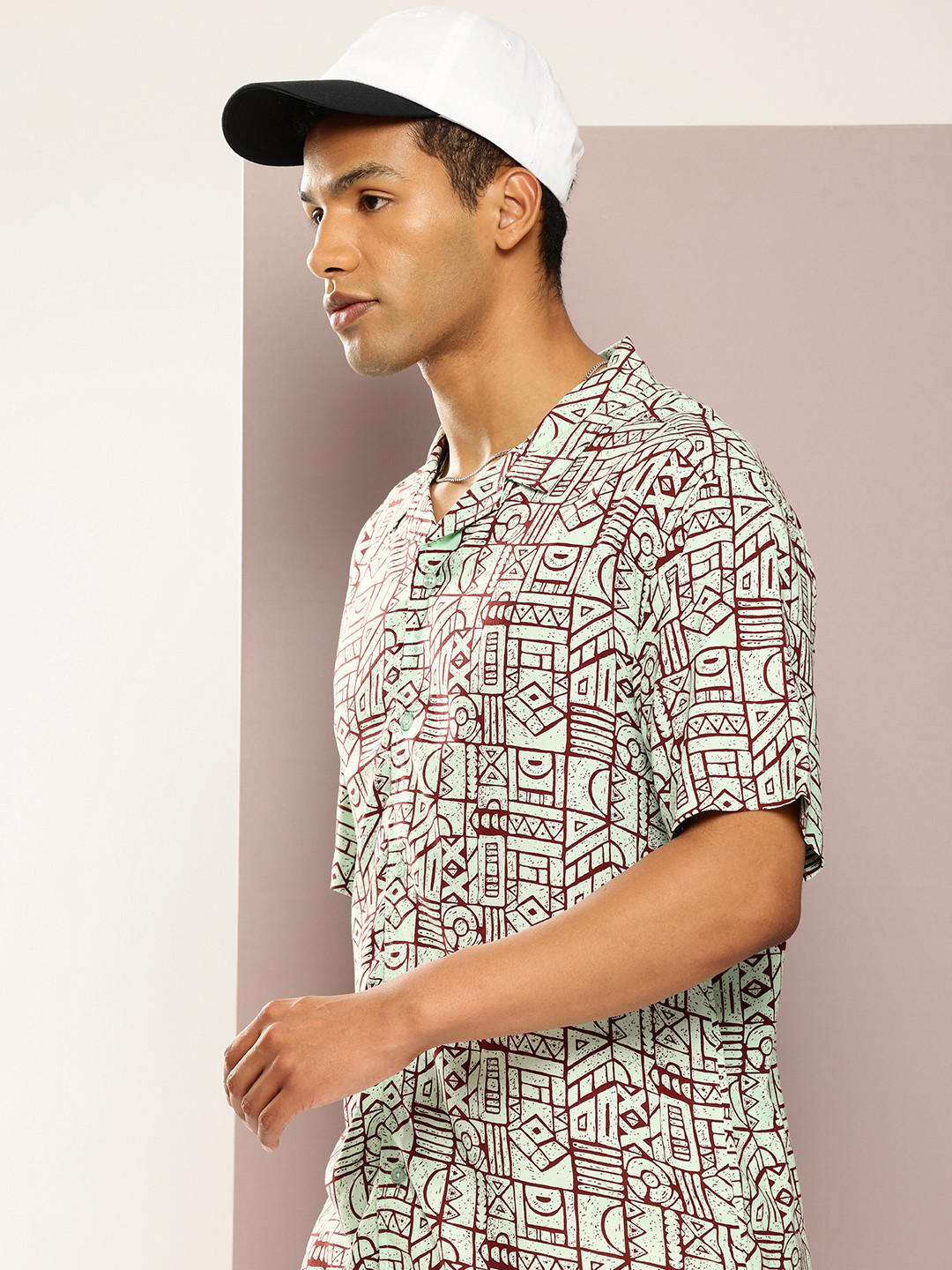 

Kook N Keech Men Relaxed Printed Cuban Collar Casual Shirt, Green