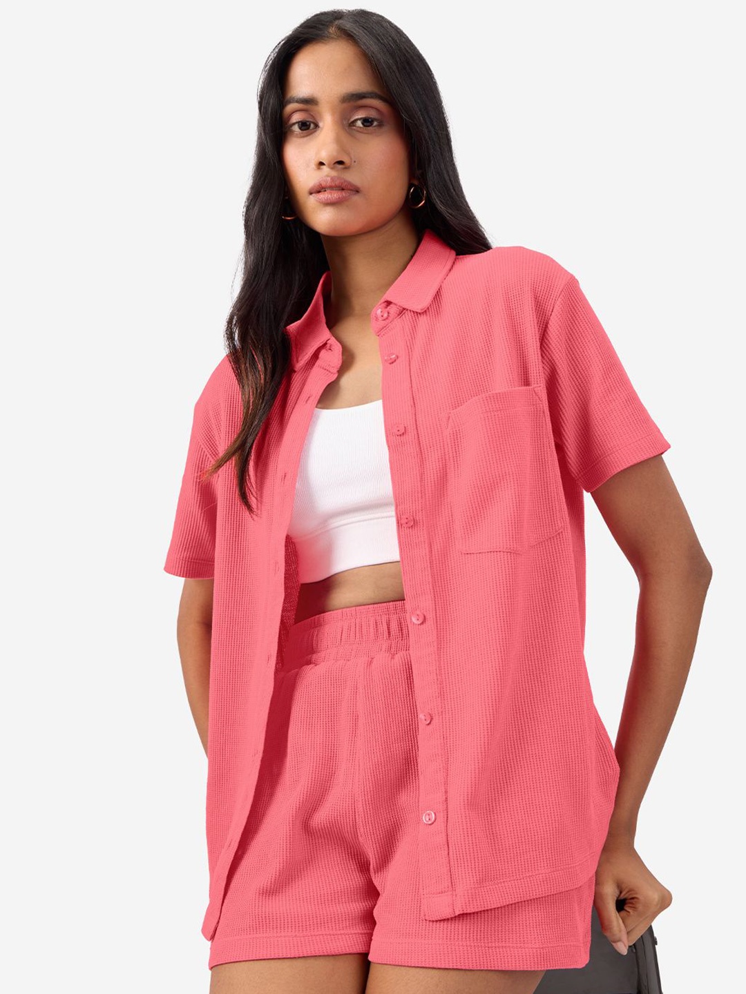 

The Souled Store Women Opaque Pocket Detalling Casual Shirt, Pink