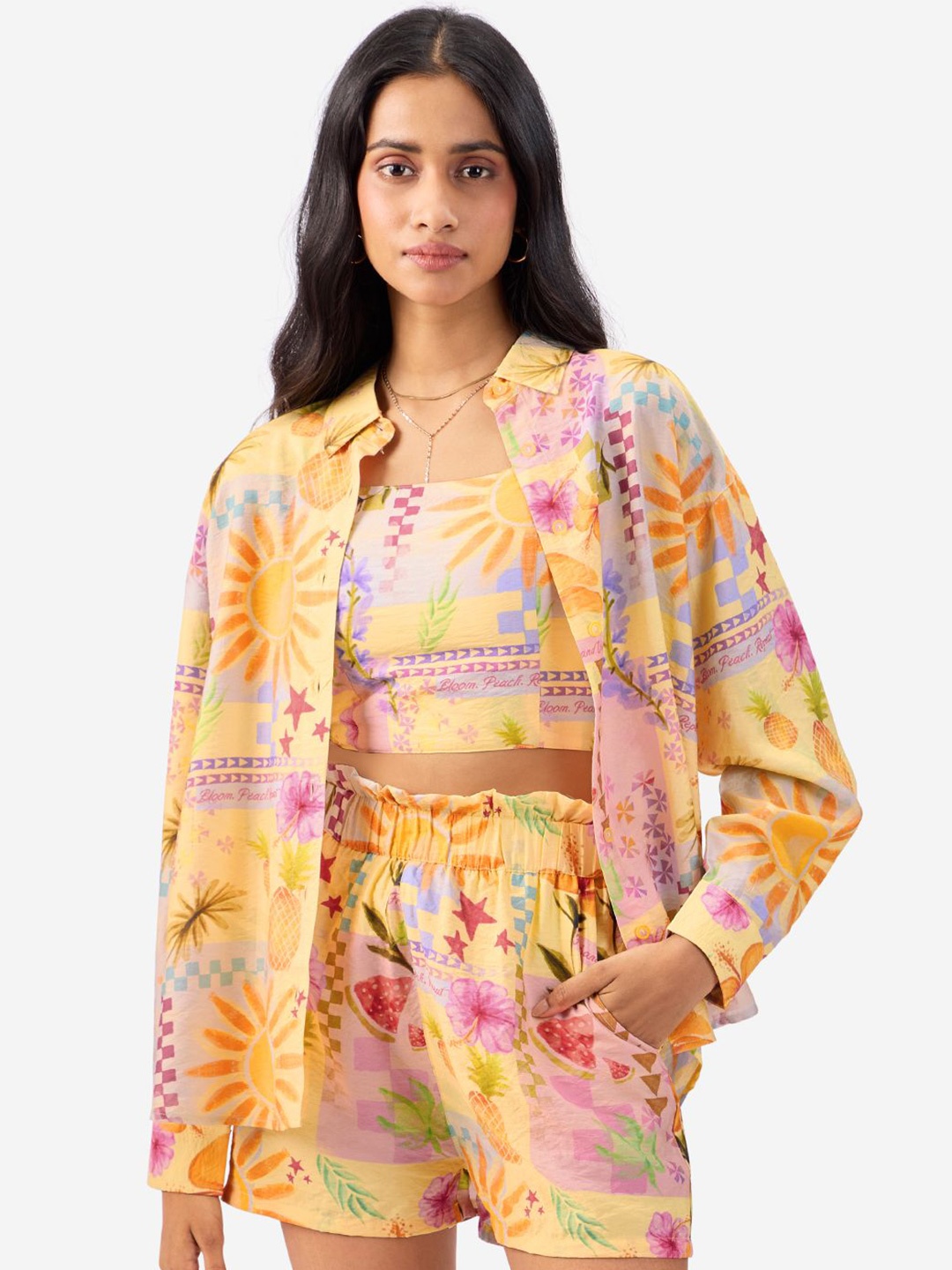 

The Souled Store Women Floral Printed Oversized Casual Shirt, Orange