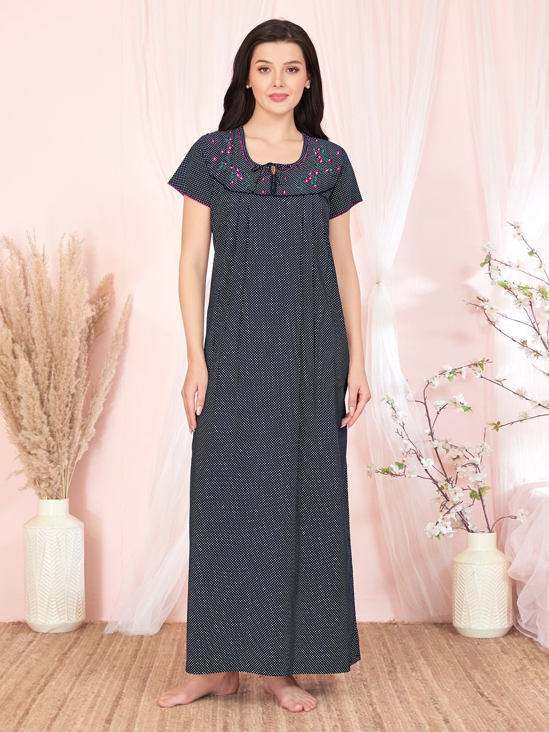 

Sand Dune Embroidered Maxi Nightdress, Navy blue