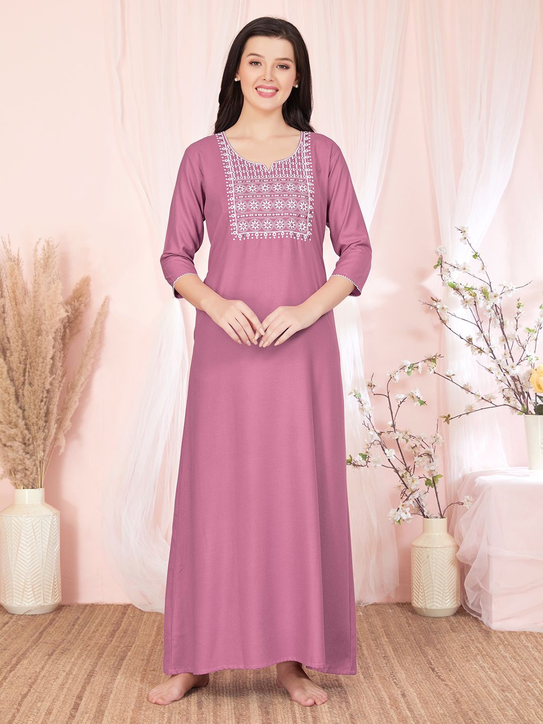 

Sand Dune Women Embroidered Maxi Nightdress, Purple