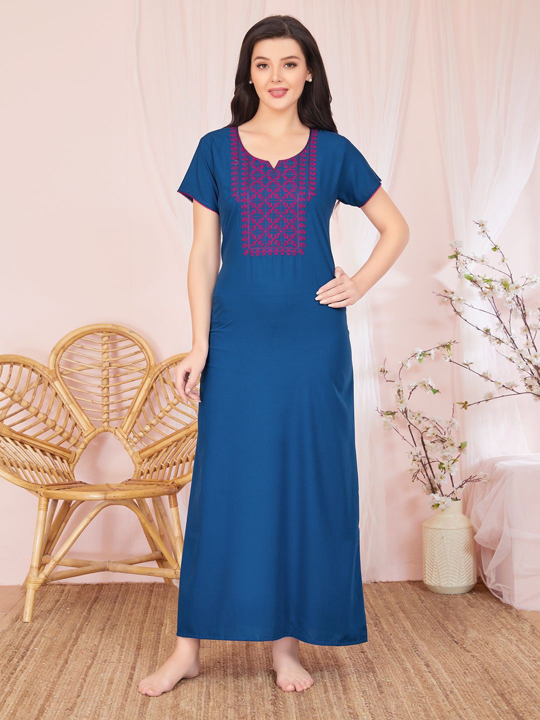 

Sand Dune Embroidered Maxi Nightdress, Blue