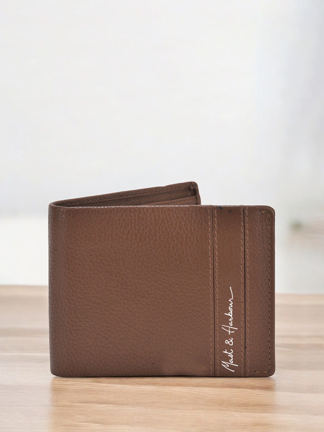 

Mast & Harbour Men Textured Leather Two Fold Wallet, Tan