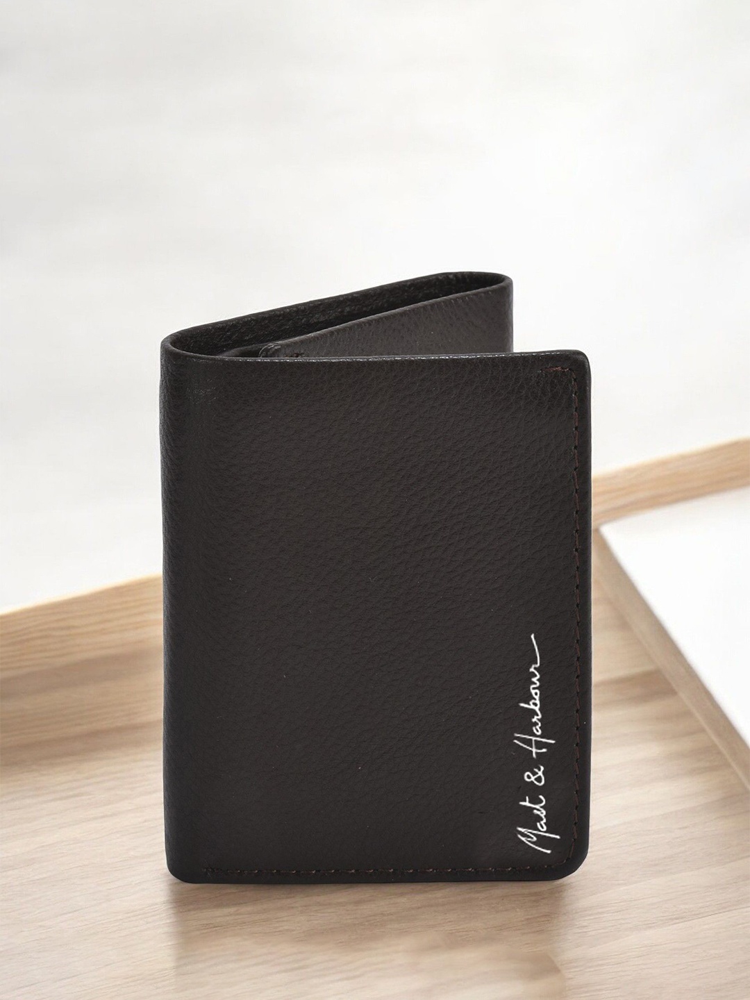 

Mast & Harbour Men Textured Leather Three Fold Wallet, Brown