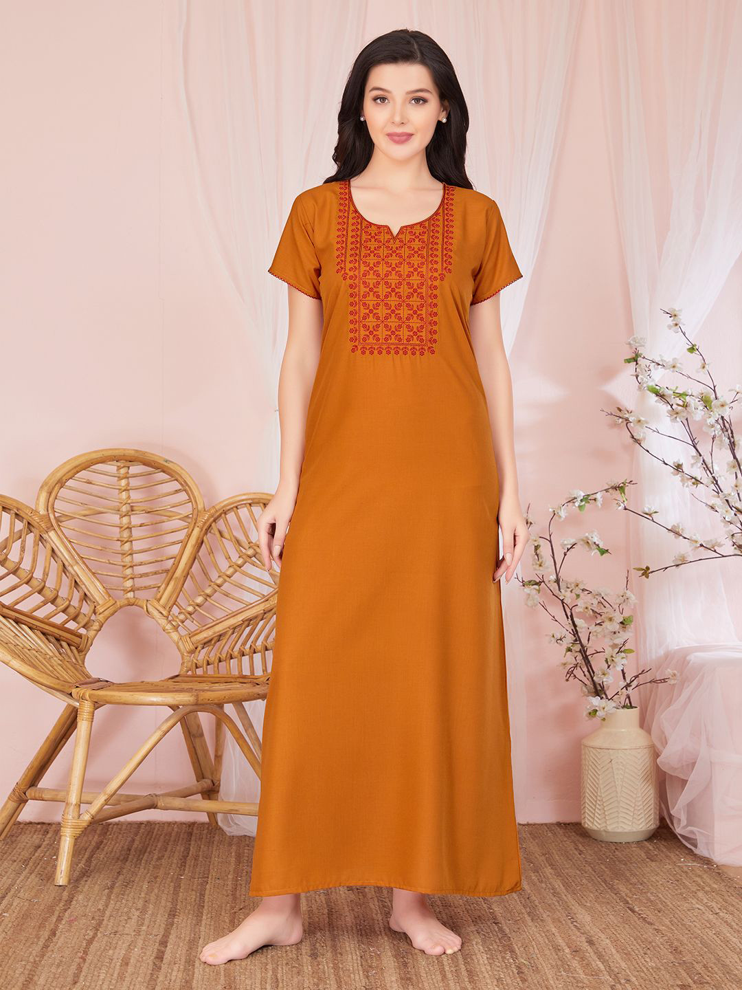 

Sand Dune Embroidered V-Neck Maxi Nightdress, Mustard