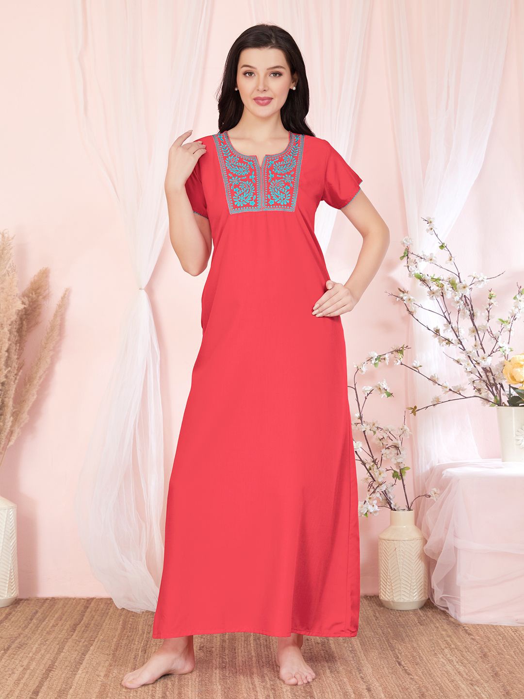 

Sand Dune Paisley Embroidered Maxi Nightdress, Red