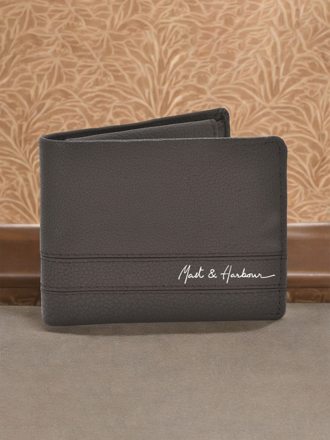

Mast & Harbour Men Textured Leather Two Fold Wallet, Brown