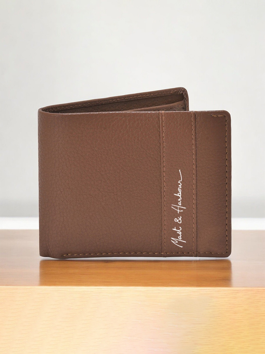 

Mast & Harbour Men Textured Leather Two Fold Wallet, Tan