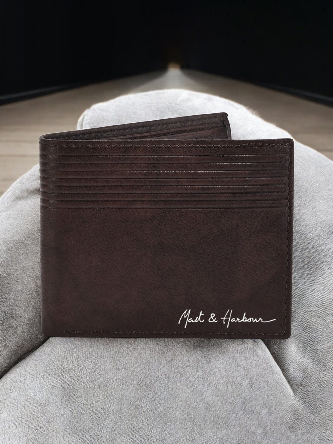 

Mast & Harbour Men Textured Leather Two Fold Wallet, Brown