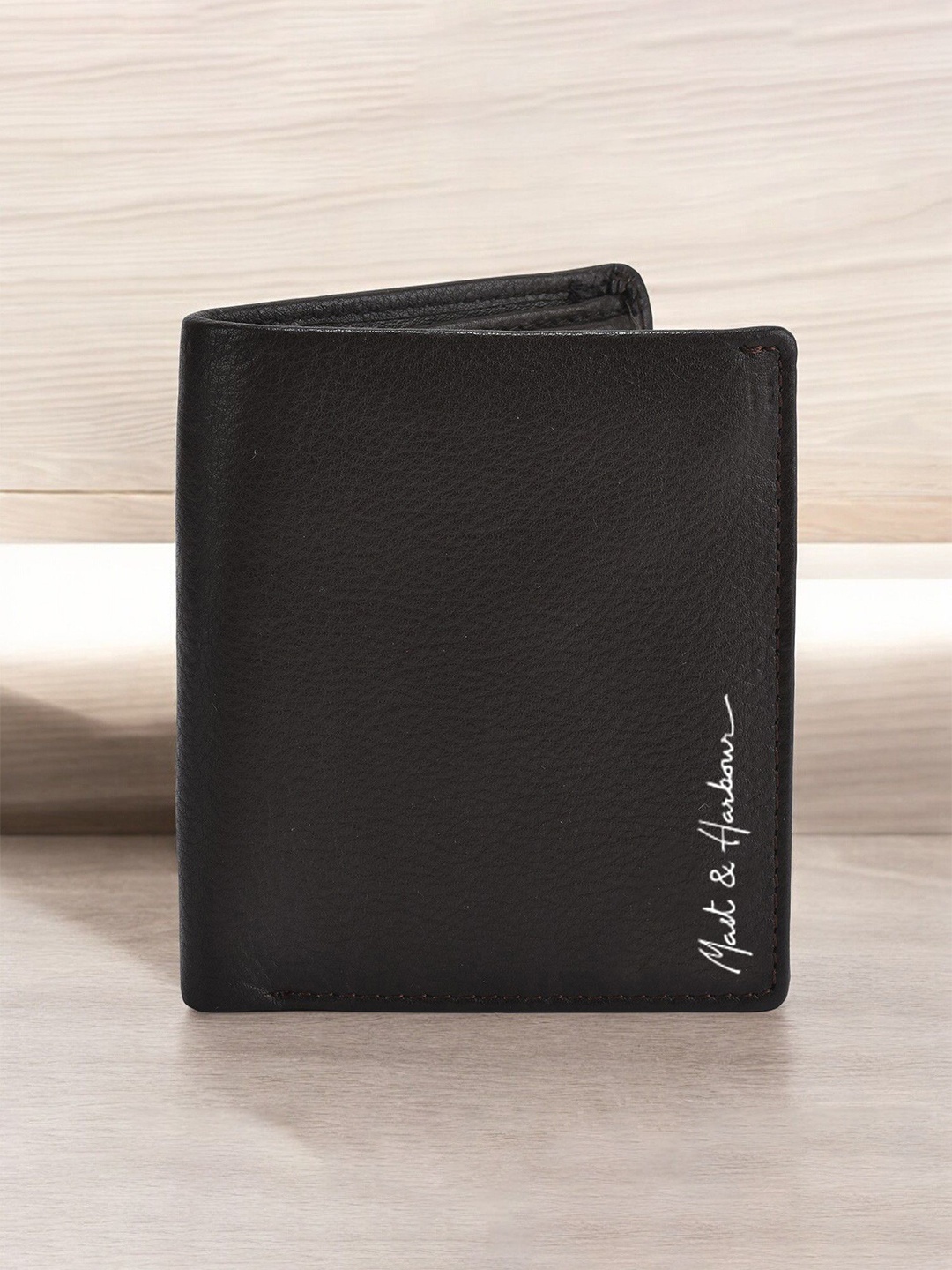 

Mast & Harbour Men Textured Leather Two Fold Wallet, Brown