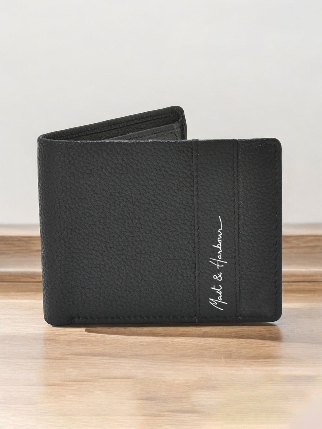 

Mast & Harbour Men Textured Leather Two Fold Wallet, Black