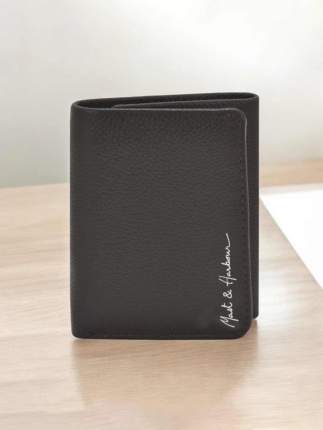 

Mast & Harbour Men Textured Leather Three Fold Wallet, Brown
