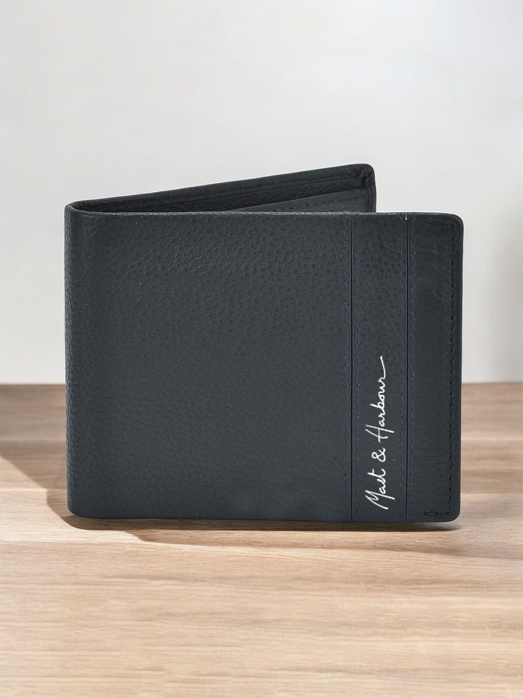 

Mast & Harbour Men Textured Leather Two Fold Wallet, Blue