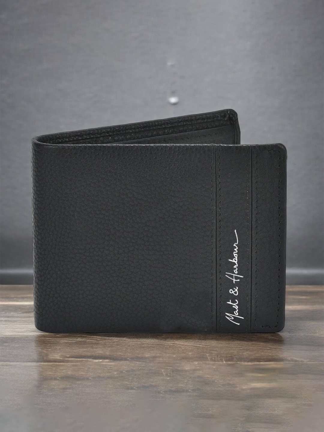 

Mast & Harbour Men Textured Leather Two Fold Wallet With RFID Blocking, Black