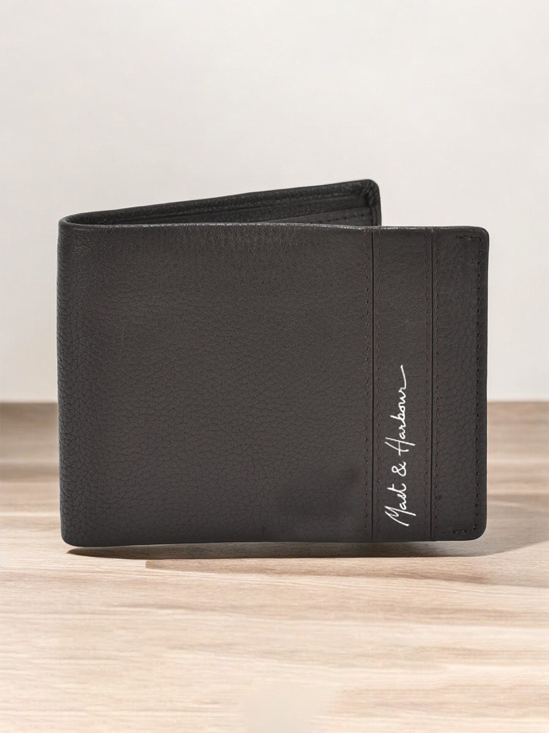 

Mast & Harbour Men Textured Leather Two Fold Wallet, Brown