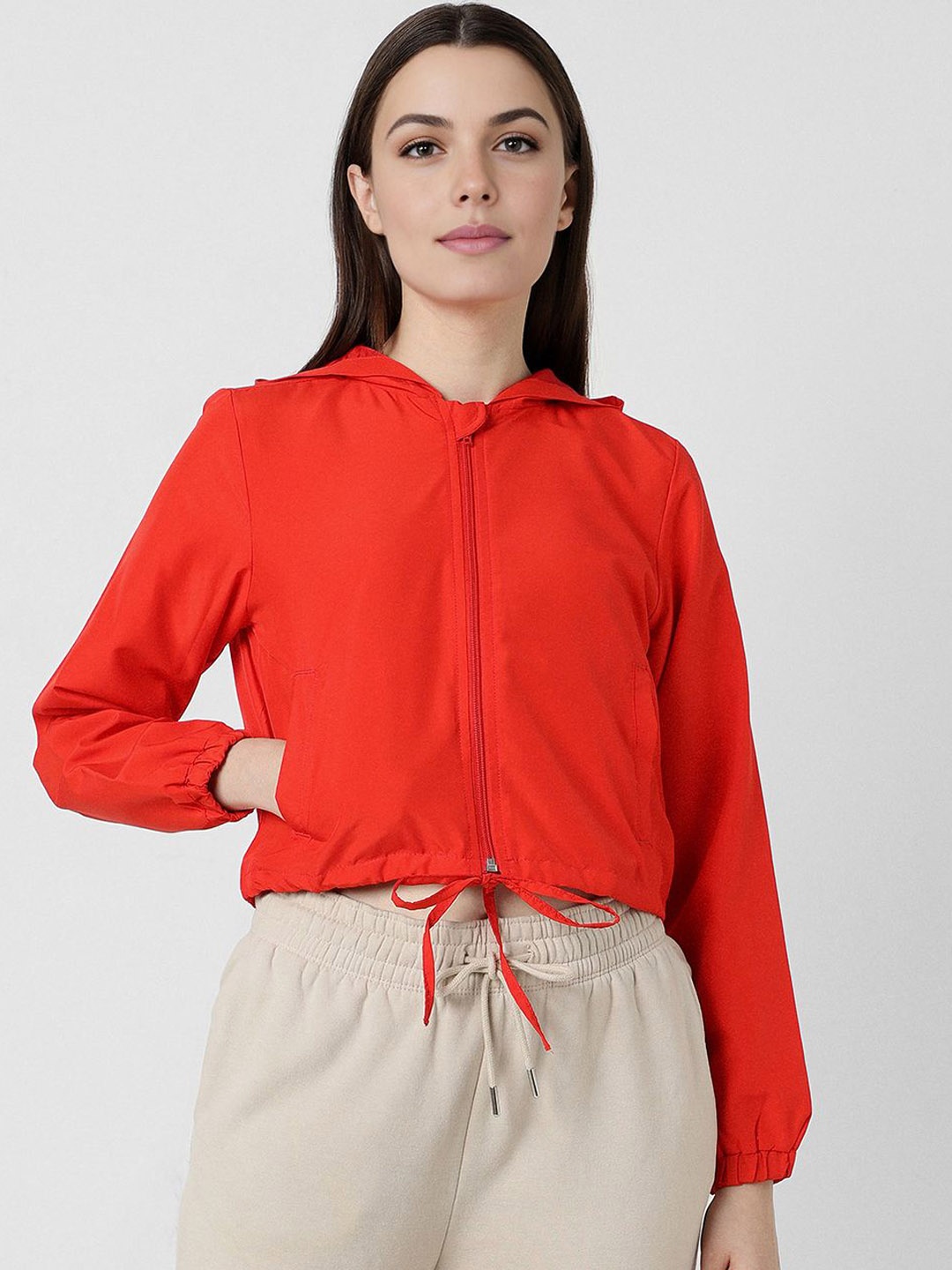

Van Heusen Woman Women Crop Sporty Jacket with Embroidered, Red