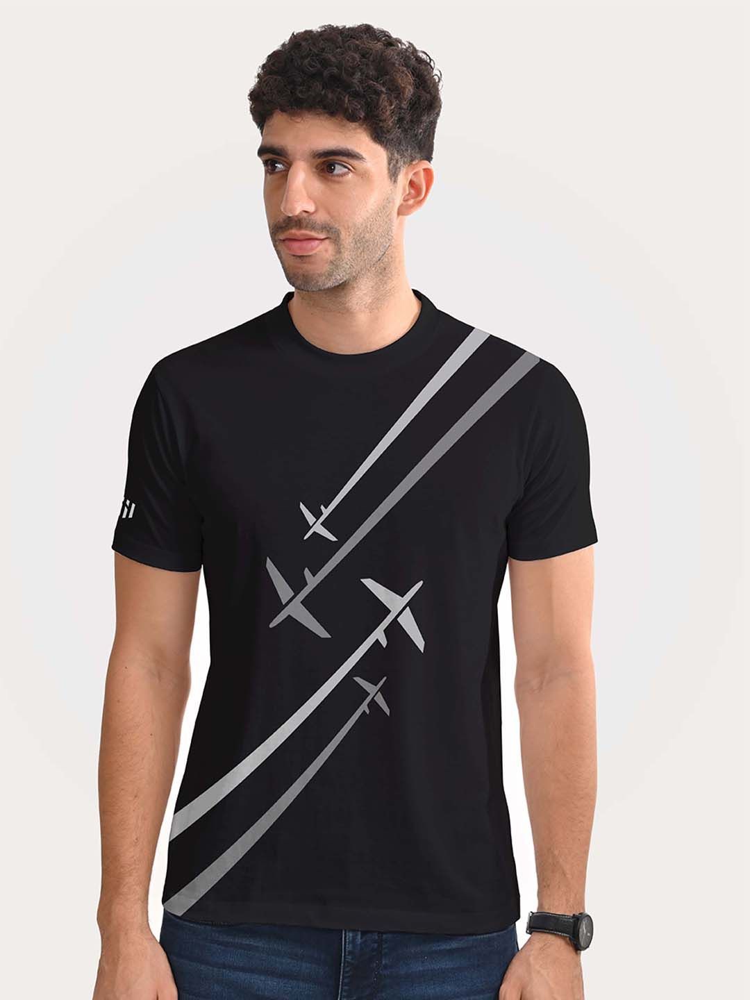 

Aero Armour Unisex Printed Round Neck Cotton Tshirt, Black