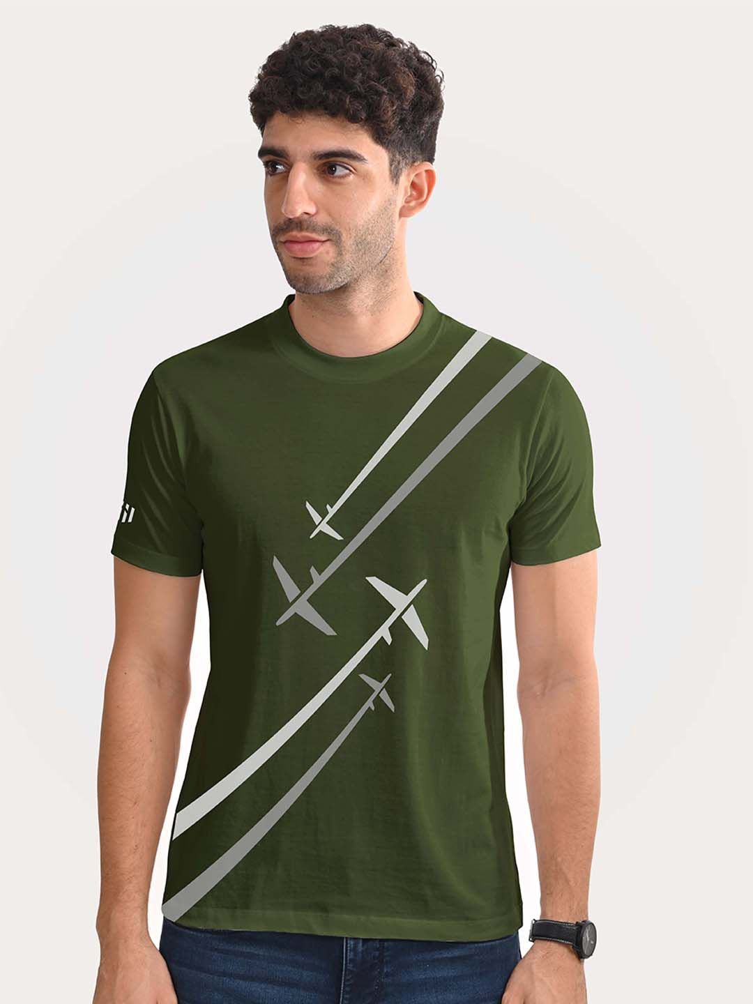 

Aero Armour Unisex Printed Round Neck Cotton Tshirt, Olive
