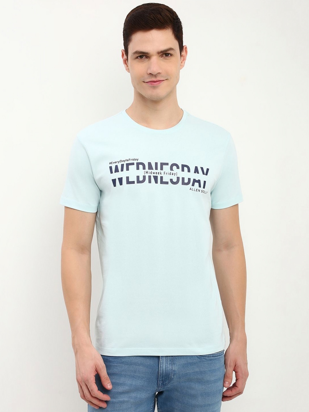 

Allen Solly Men Typography Printed Round Neck Cotton Slim Fit T-Shirt, Blue