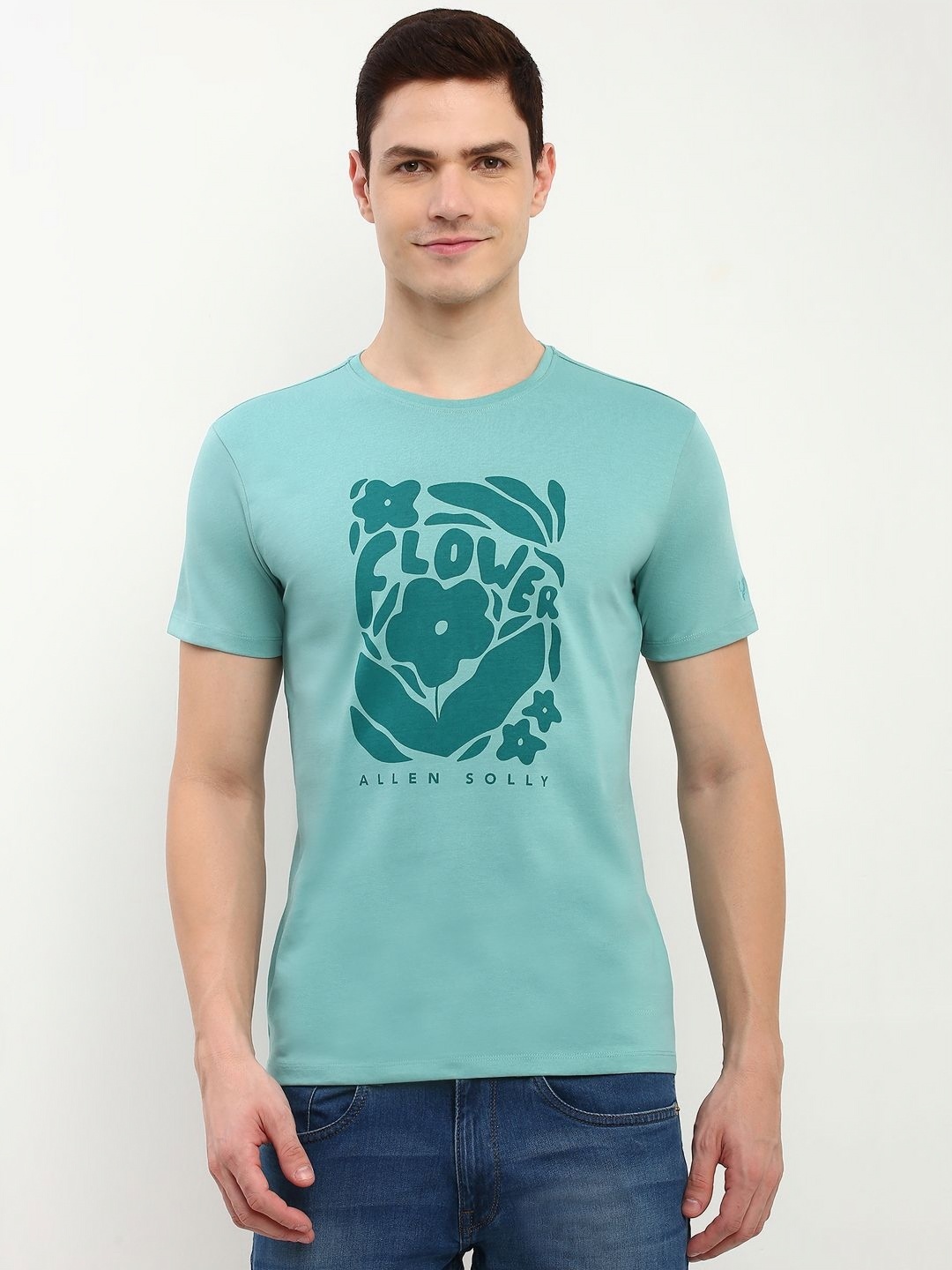 

Allen Solly Men Typography Printed Round Neck Cotton Slim Fit T-Shirt, Green