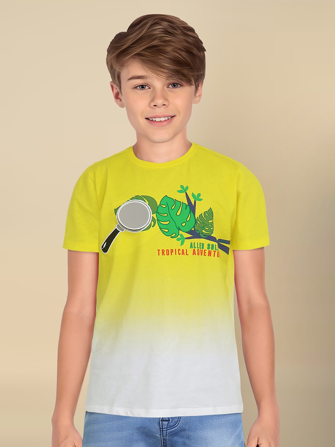 

Allen Solly Junior Boys Printed Round Neck Cotton Tshirt, Yellow