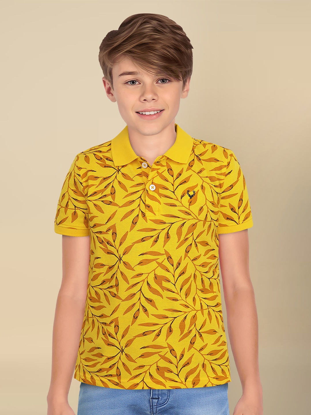 

Allen Solly Junior Boys Printed Polo Collar Cotton Tshirt, Yellow