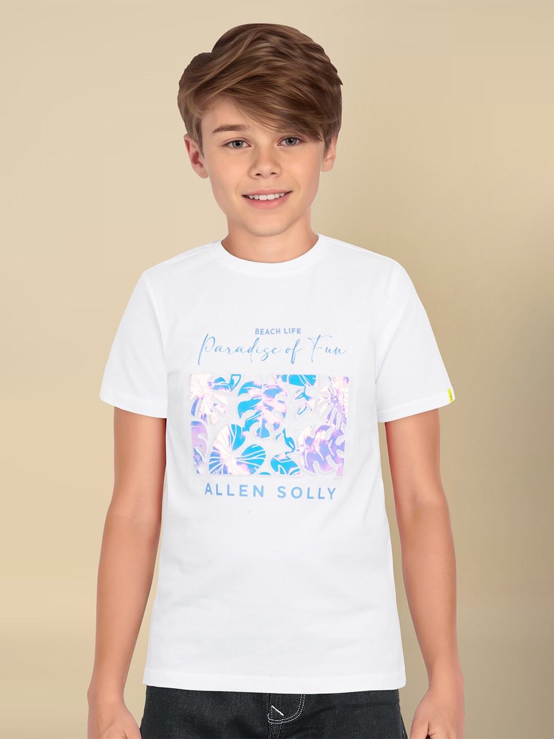 

Allen Solly Junior Boys Printed Round Neck Cotton Tshirt, White