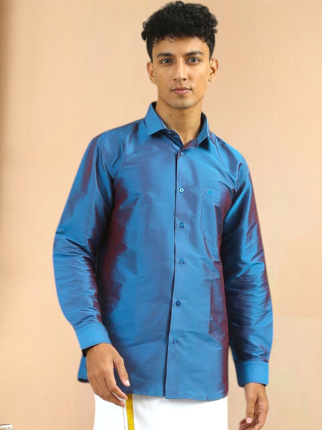 

TATTVA Men Classic Slim Fit Opaque Solid Casual Shirt, Blue