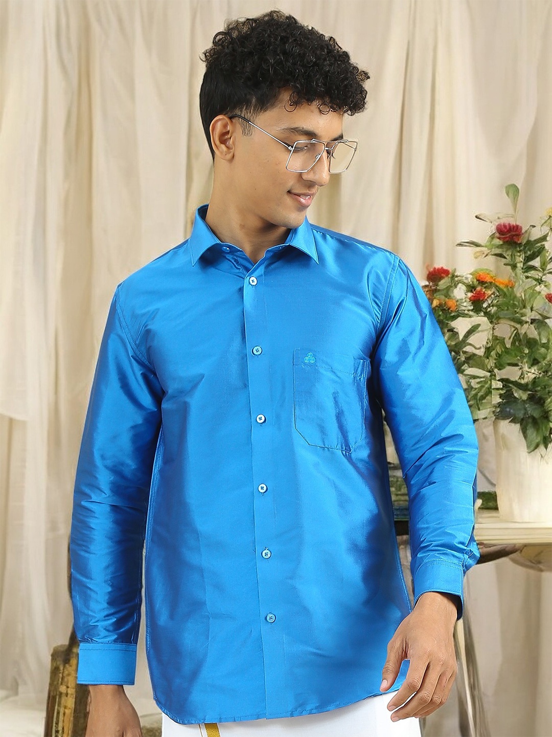 

TATTVA Men Classic Slim Fit Opaque Casual Shirt, Blue