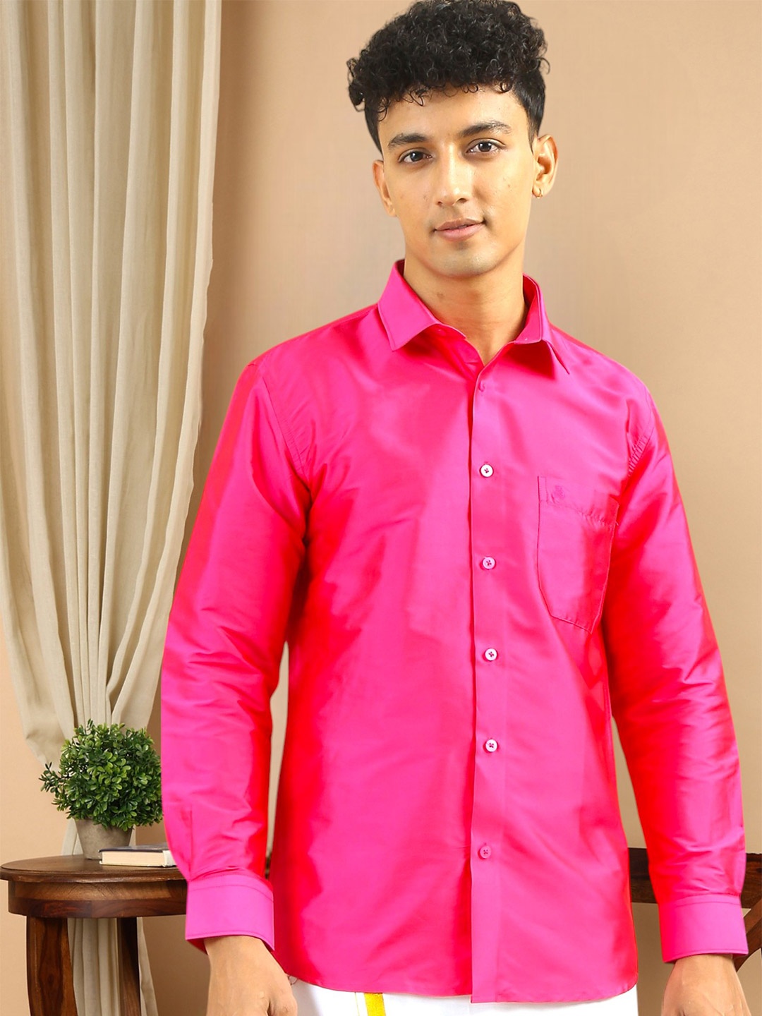 

TATTVA Men Classic Slim Fit Opaque Casual Shirt, Pink