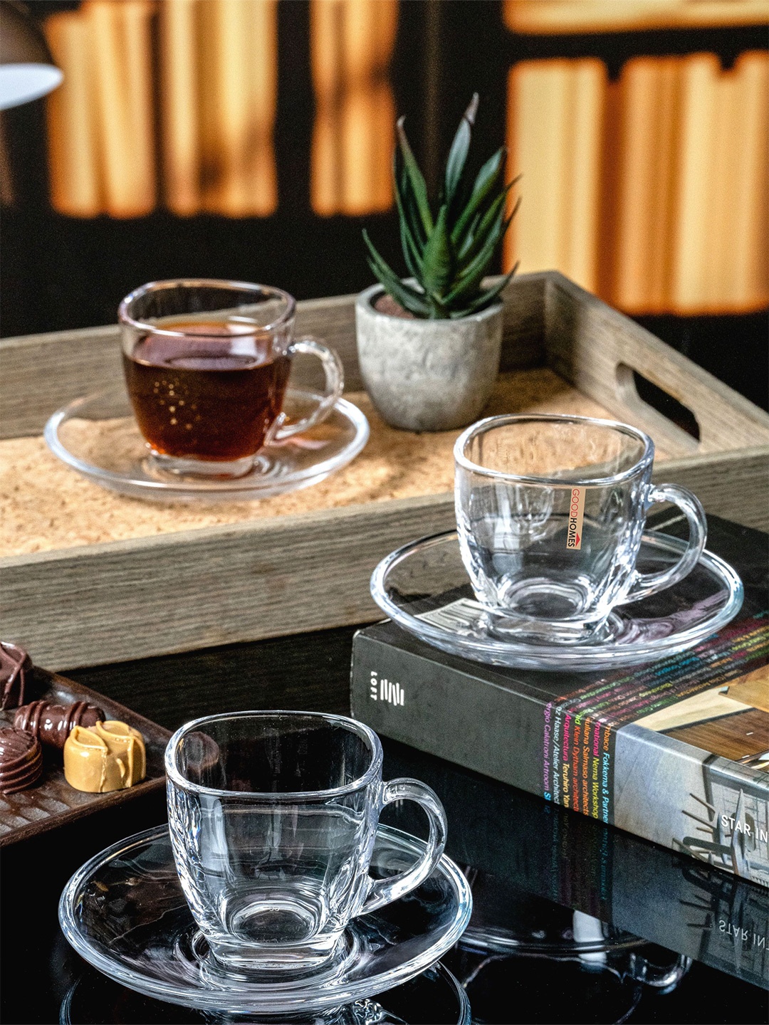 

GOODHOMES Transparent 12 Pieces Glass Cups & Saucers