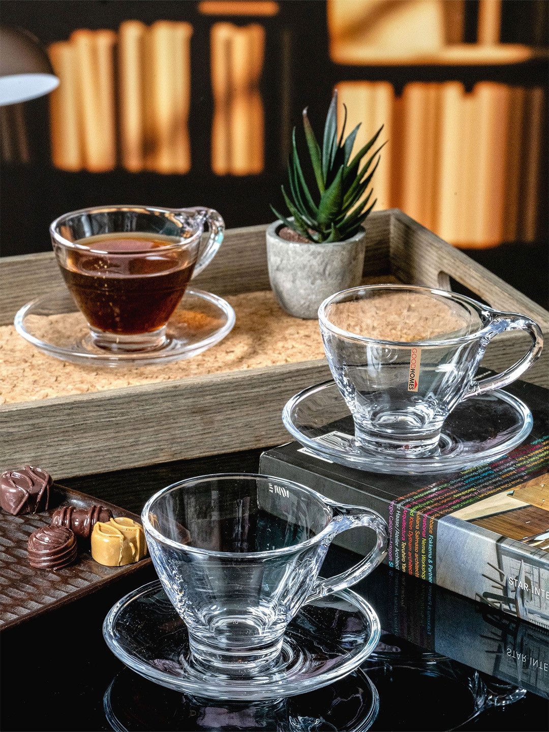 

GOODHOMES Transparent 12 Pieces Glass Cups and Saucers 120 ml Each