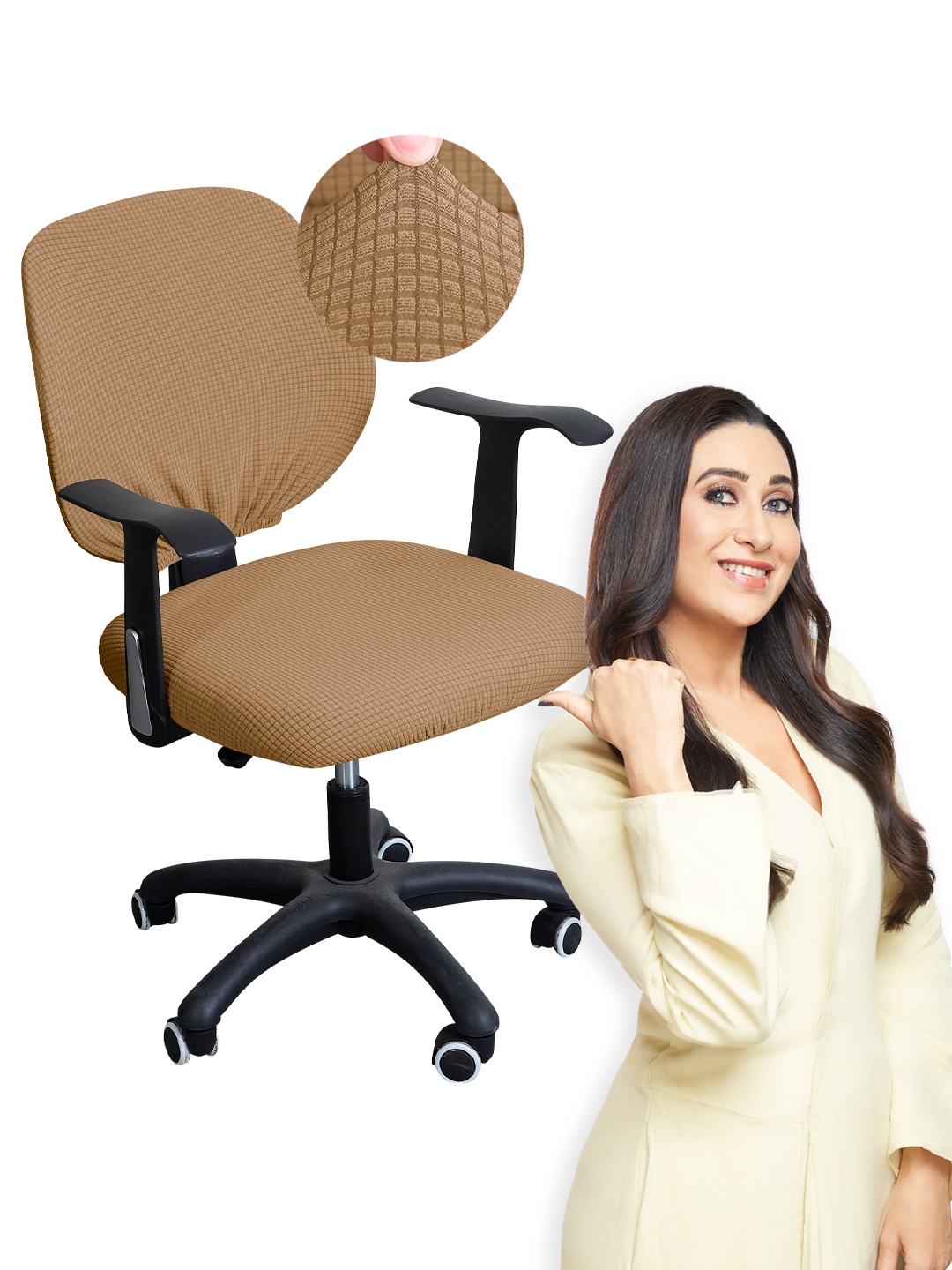 

HOKIPO Camel Brown Printed Stretchable Jacquard Computer Desk Rotating Chair Seat Cover