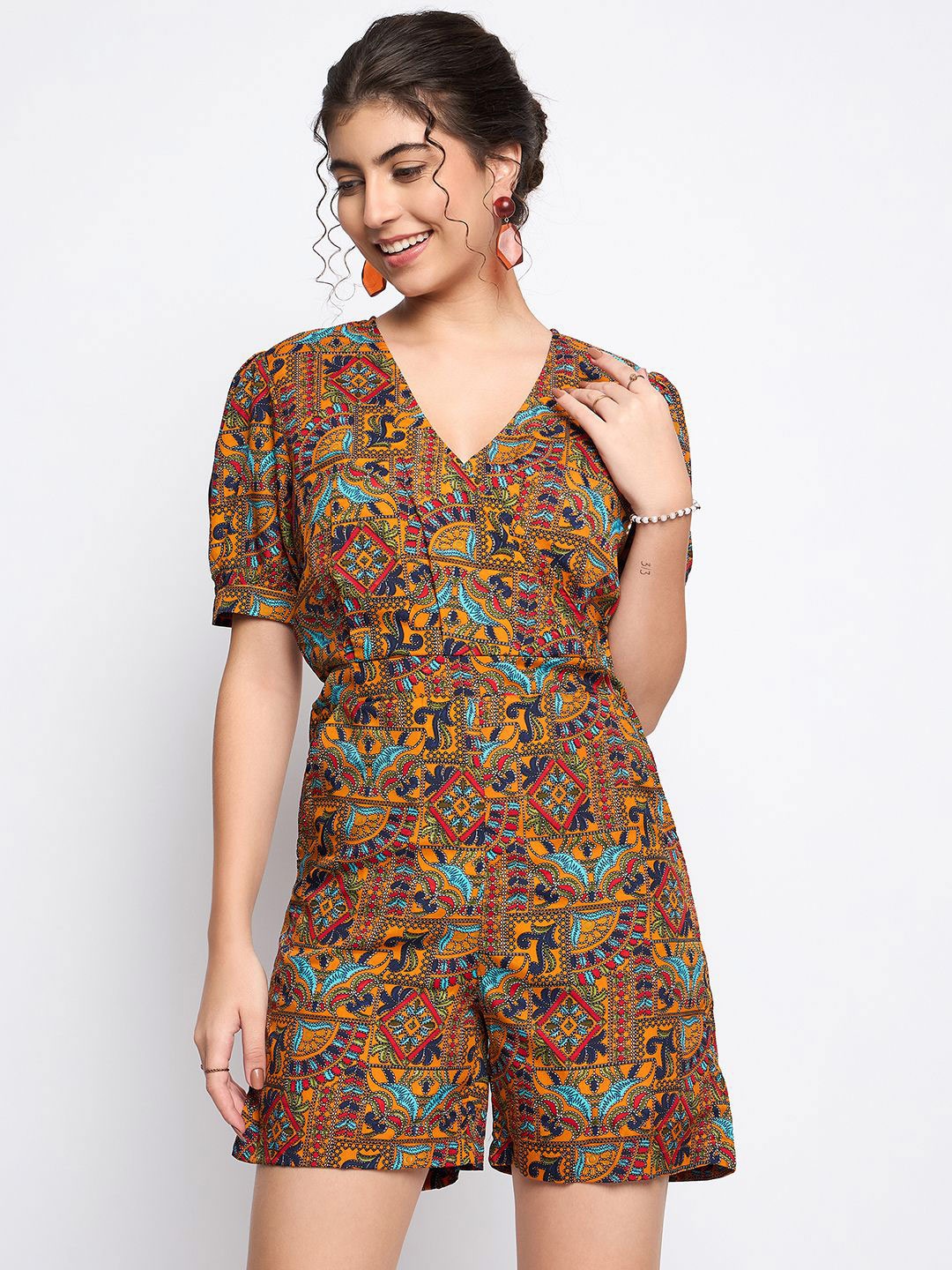 

BRINNS Printed V-Neck Jumpsuit, Yellow