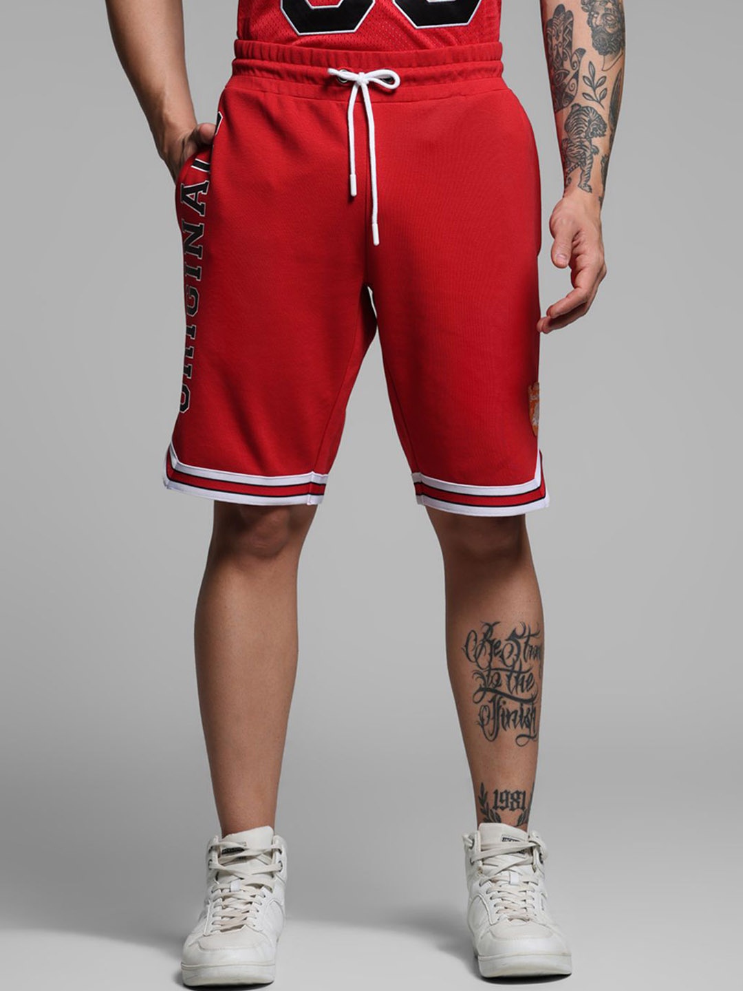 

Jack & Jones Men Printed Mid-Rise Shorts, Red