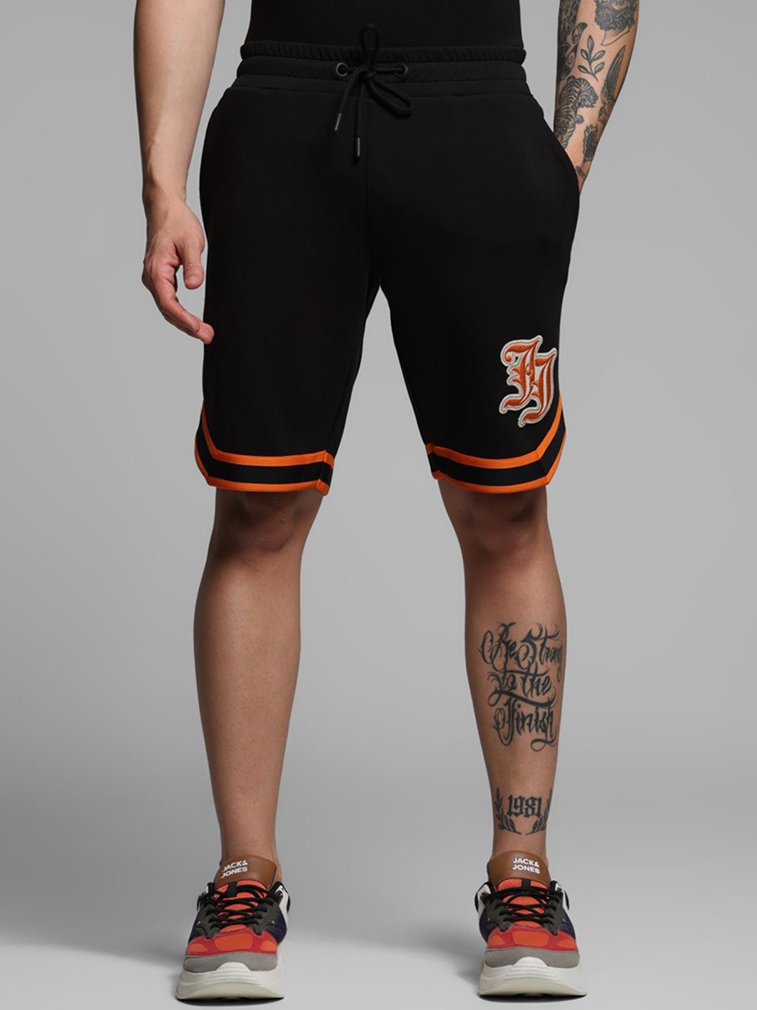 

Jack & Jones Men Mid Rise Regular Fit Embroidered Knee Length Regular Shorts, Black