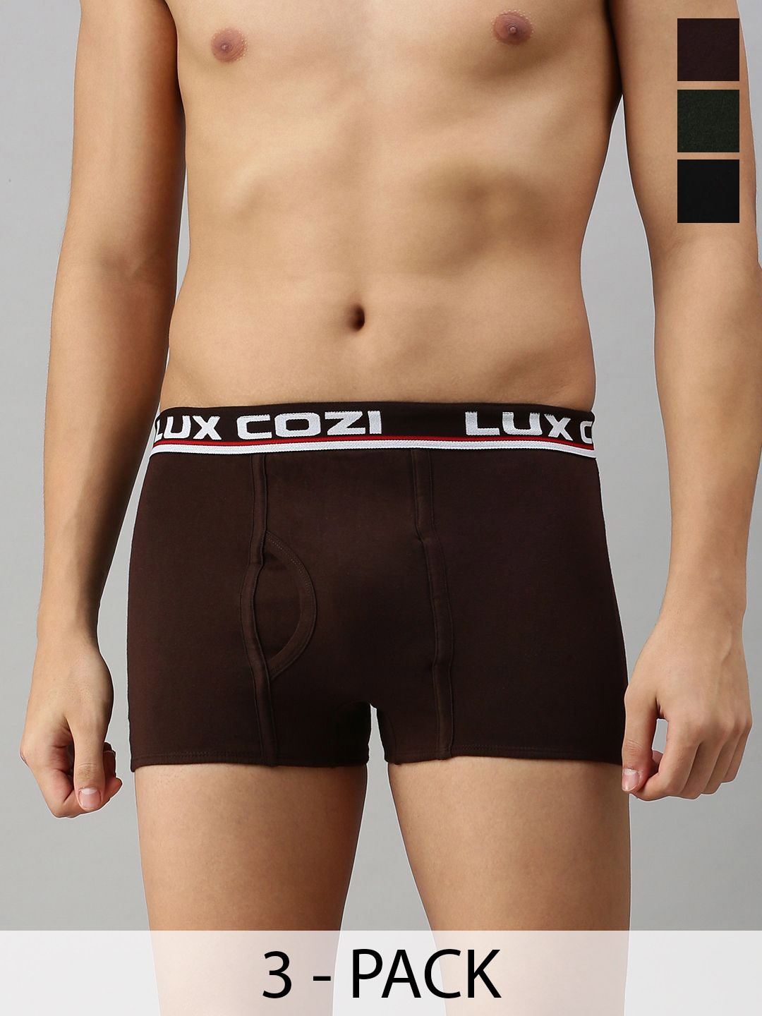 

Lux Cozi Pack Of 3 Men Assorted Pure Cotton Trunks -COZI_BIGSHOT_SL_PLAIN_ASST1_3PC, Brown