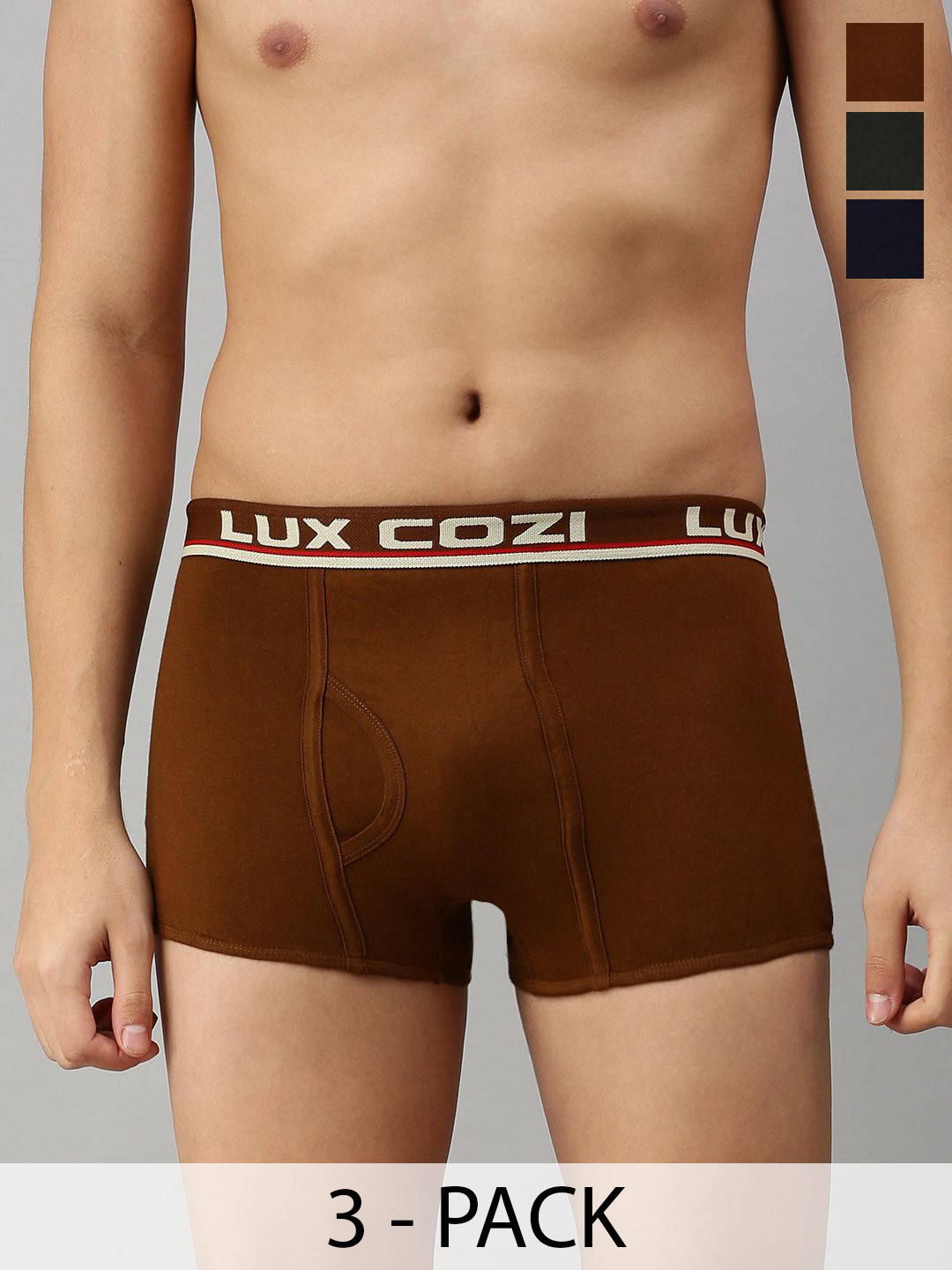 

Lux Cozi Pack Of 3 Men Assorted Pure Cotton Trunks -COZI_BIGSHOT_SL_PLAIN_ASST4_3PC, Brown