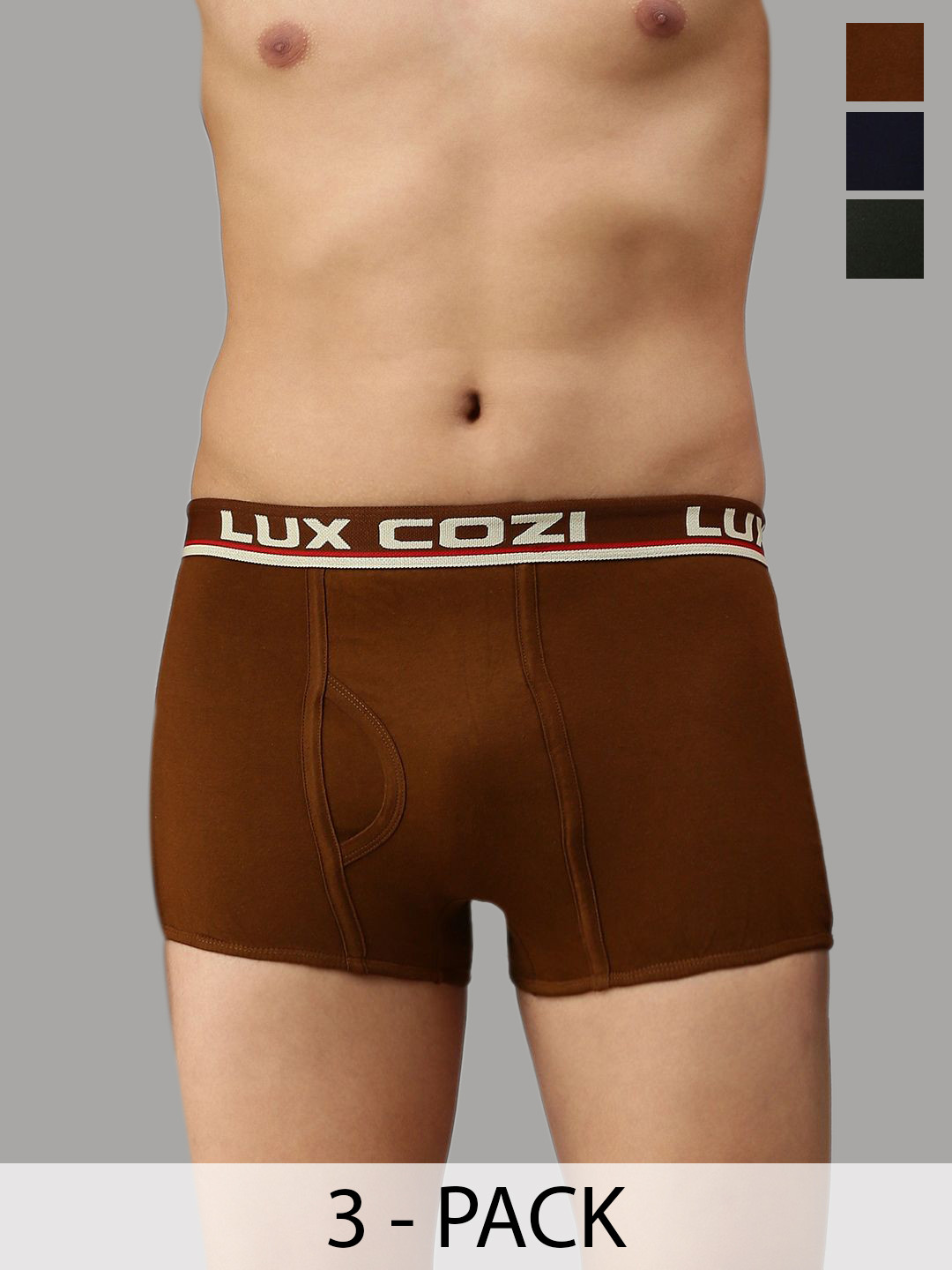 

Lux Cozi Pack Of 3 Pure Cotton Trunks -COZI_BIGSHOT_SL_PLAIN_ASST4_3PC, Brown