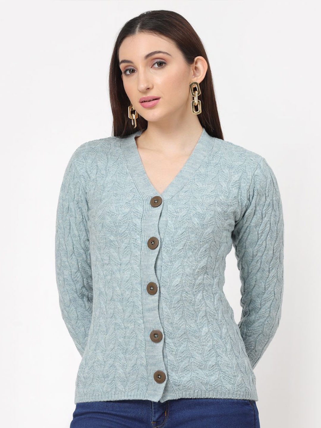 

Kalt Women Cable Knit Cardigan, Blue