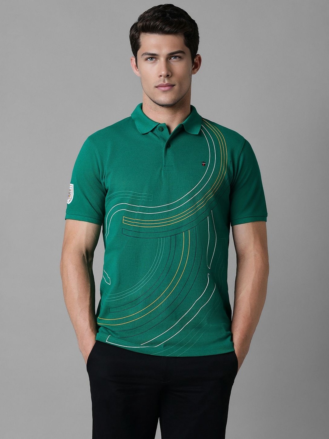 

Louis Philippe Sport Men Polo Collar Pockets Slim Fit T-shirt, Green