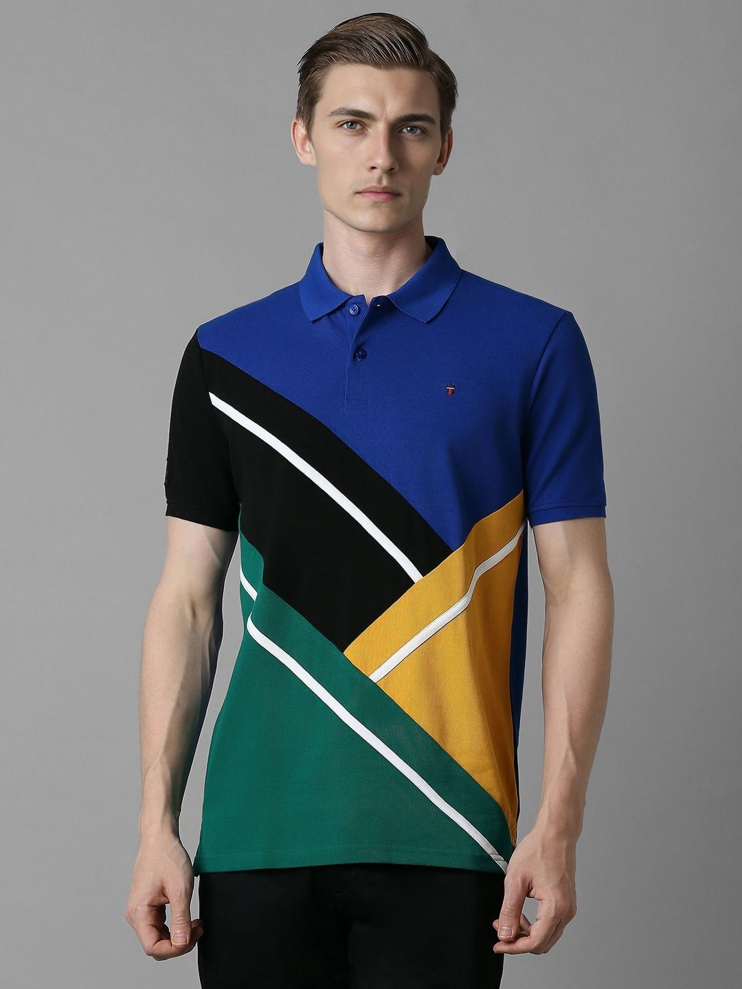 

Louis Philippe Sport Men Striped Polo Collar Cotton Slim Fit Tshirt, Blue